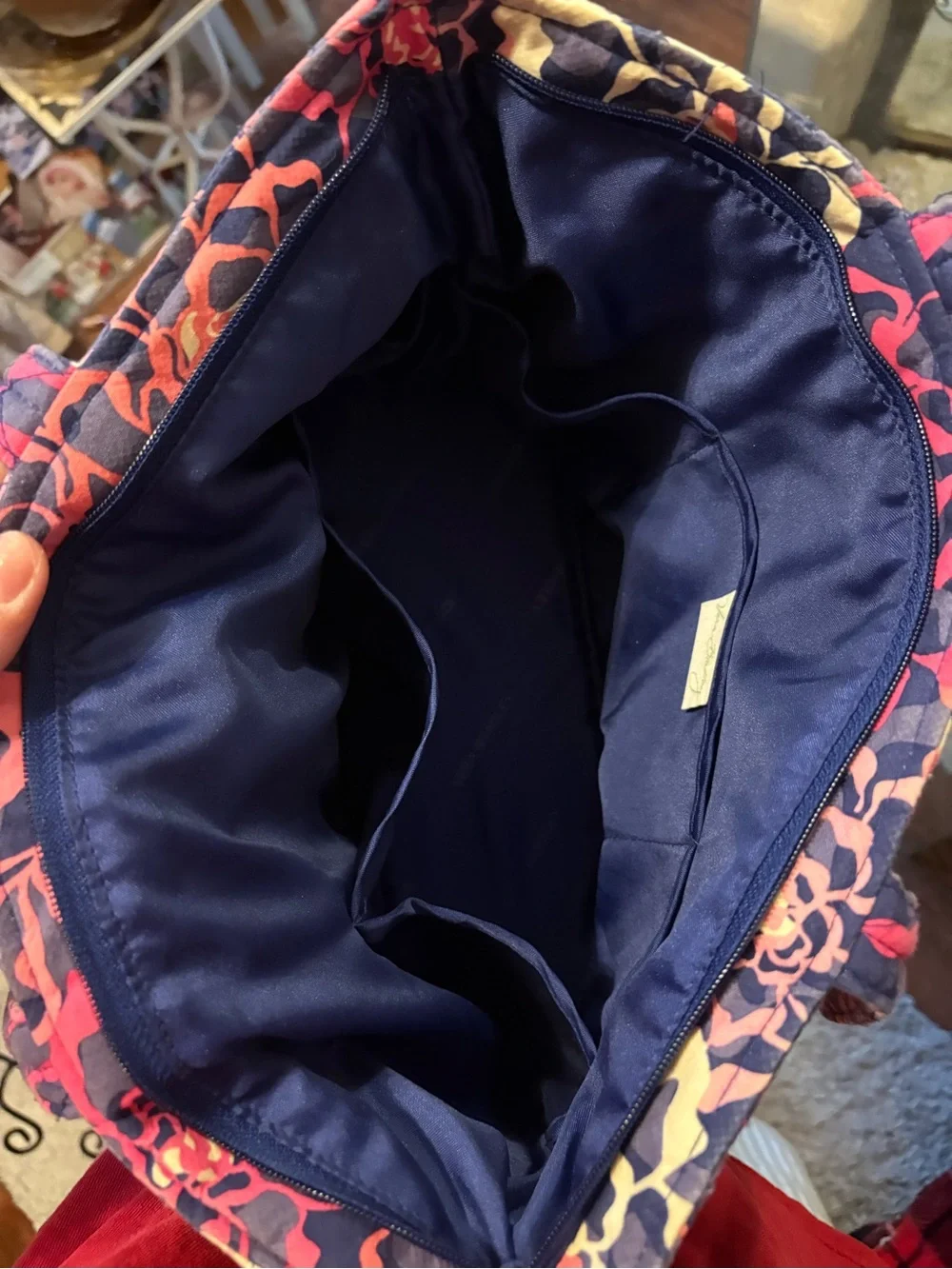 Vera Bradley Navy, Pink & Cream Quilted Floral Cosmetic Case